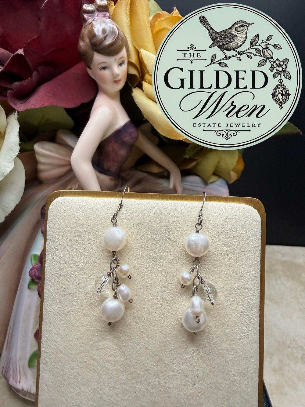 Silpada W0978 Retired Sterling Silver Freshwater Pearl Crystal Earrings